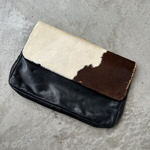 Vintage 70s Halston pony hair calf hair clutch leather